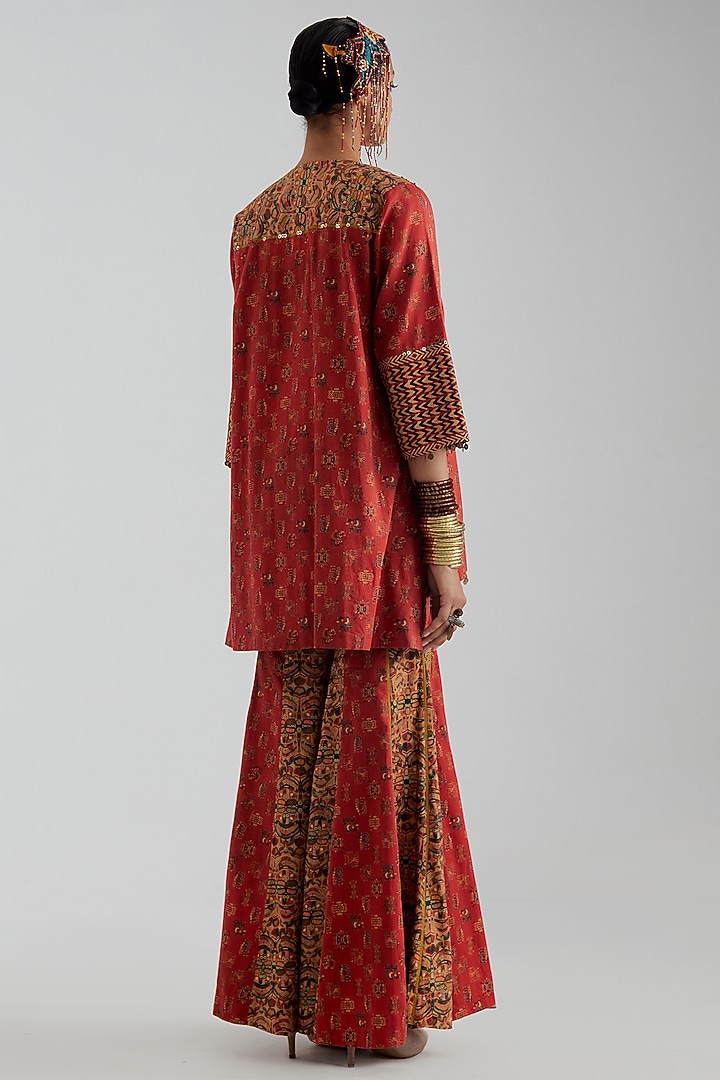 Sindoor Red Modal Satin Printed Wedding Sharara Set by ASEEM KAPOOR at Pernia's Pop Up Shop