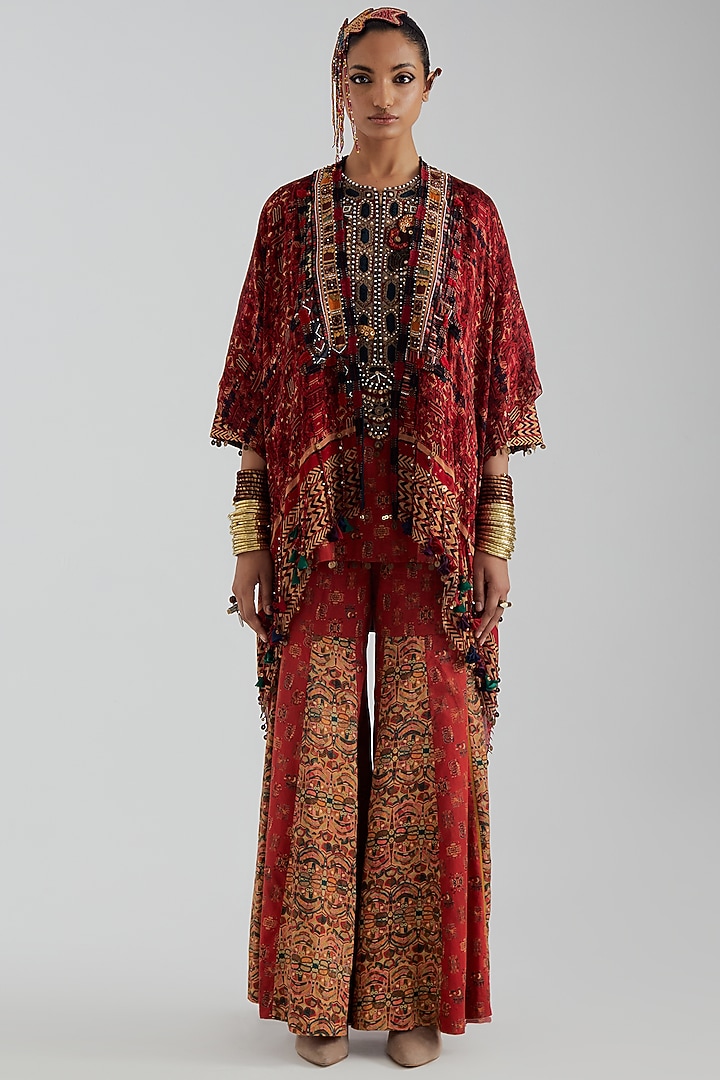 Sindoor Red Sheer Silk Sequin Embroidered Jacket Set by ASEEM KAPOOR at Pernia's Pop Up Shop