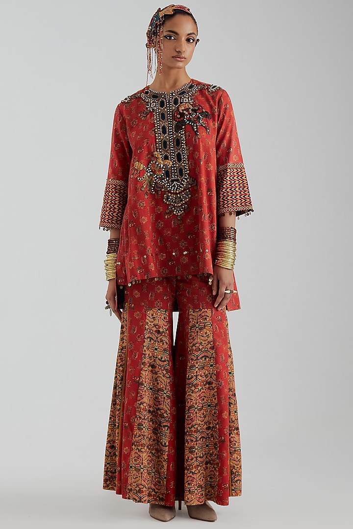 Sindoor Red Sheer Silk Sequin Embroidered Jacket Set by ASEEM KAPOOR at Pernia's Pop Up Shop