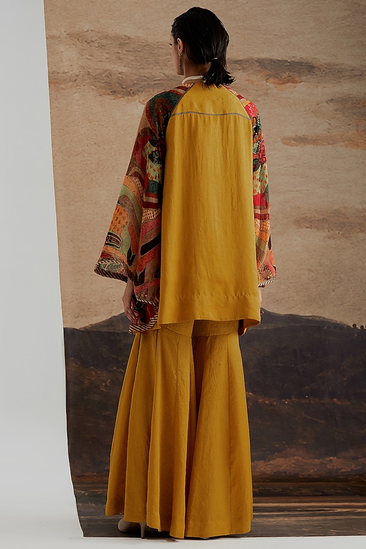 Topaz Yellow Crushed Silk Solid Textured Wedding Sharara Set by ASEEM KAPOOR at Pernia's Pop Up Shop