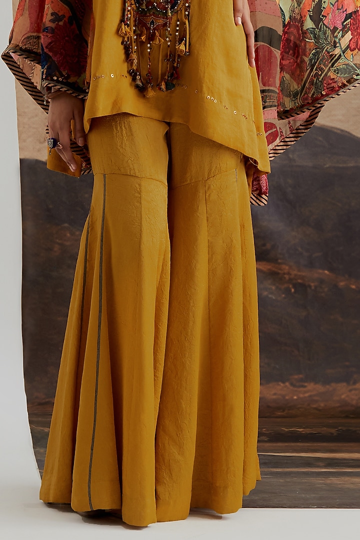 Topaz Yellow Crushed Silk Solid Textured Wedding Sharara Set by ASEEM KAPOOR at Pernia's Pop Up Shop