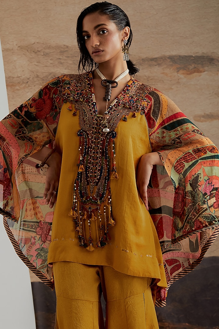 Topaz Yellow Crushed Silk Solid Textured Wedding Sharara Set by ASEEM KAPOOR at Pernia's Pop Up Shop