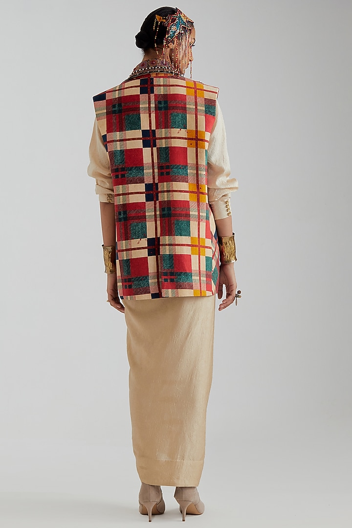 Multi-Colored Cotton Linen Resham & Sequin Embroidered Jacket Set by ASEEM KAPOOR at Pernia's Pop Up Shop
