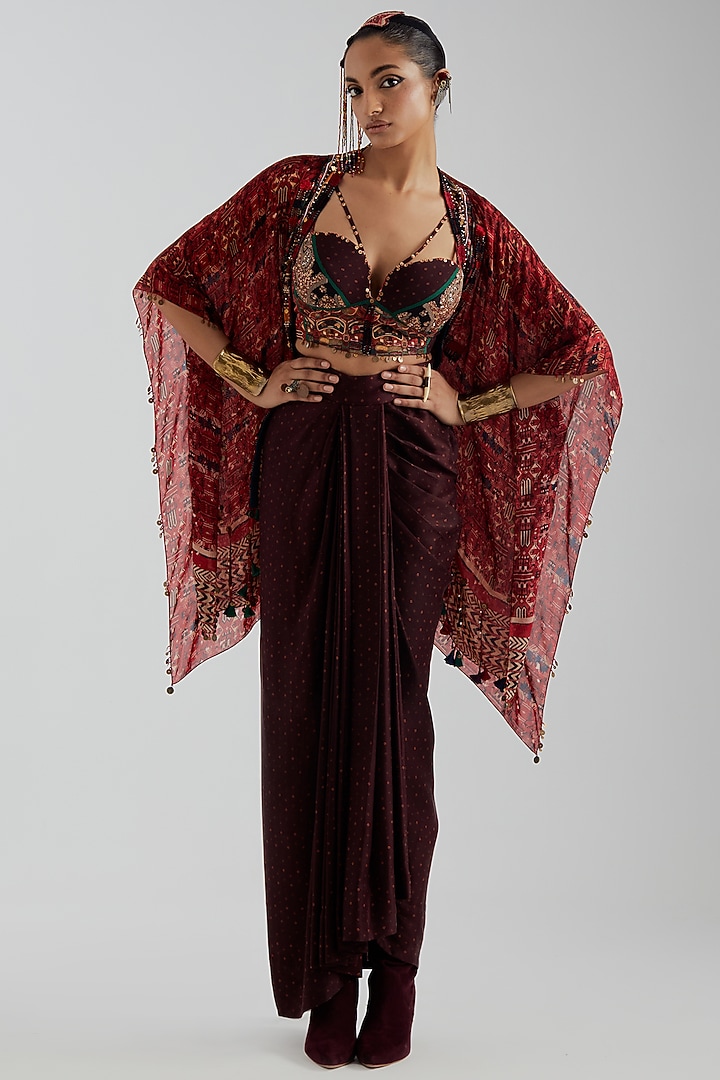 Sindoor Red Sheer Silk Sequin Embroidered Jacket by ASEEM KAPOOR at Pernia's Pop Up Shop