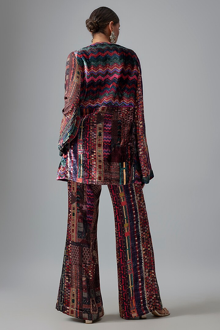 Multi-Colored Velvet Ikat Printed & Resham Embroidered Tunic Set by ASEEM KAPOOR at Pernia's Pop Up Shop