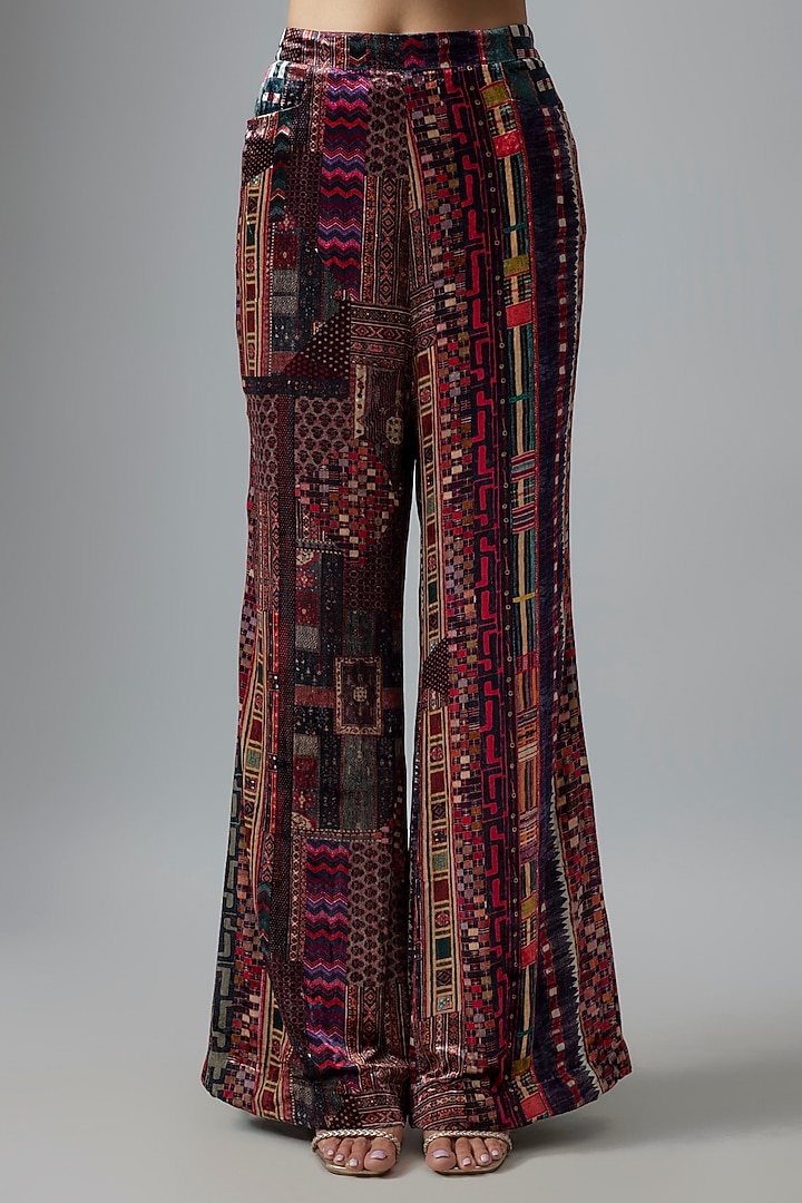 Multi-Colored Velvet Ikat Printed & Resham Embroidered Tunic Set by ASEEM KAPOOR at Pernia's Pop Up Shop