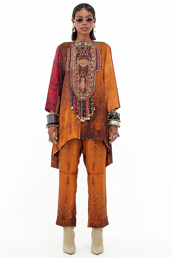 Yellow Italian Crepe & Slub Satin Bead Embroidered Kurta Set by ASEEM KAPOOR at Pernia's Pop Up Shop
