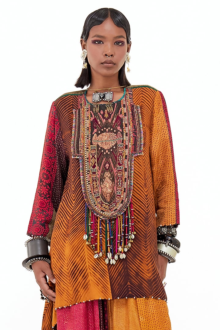 Yellow Italian Crepe & Cotton Silk Bead Embroidered Kurta Set by ASEEM KAPOOR at Pernia's Pop Up Shop