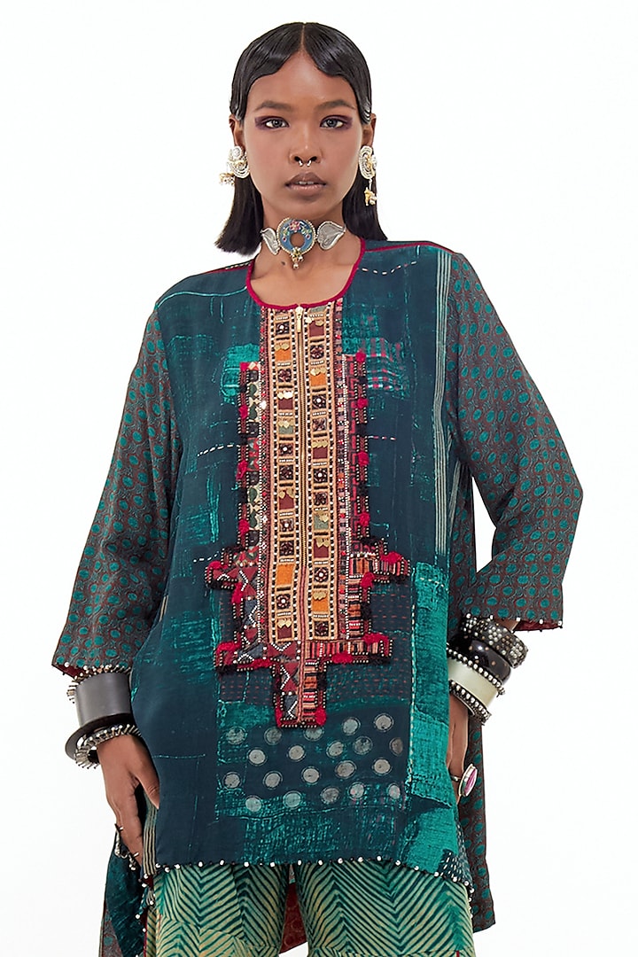 Green Italian Crepe & Cotton Silk Wedding Sharara Set by ASEEM KAPOOR at Pernia's Pop Up Shop