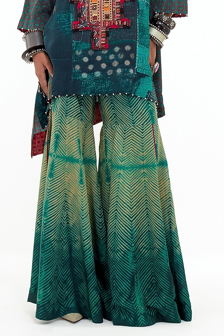 Green Italian Crepe & Cotton Silk Wedding Sharara Set by ASEEM KAPOOR at Pernia's Pop Up Shop