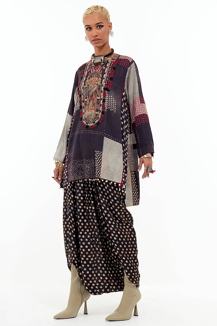 Black Mushroom Twill & Cotton Silk Bead Embroidered Kurta Set by ASEEM KAPOOR at Pernia's Pop Up Shop