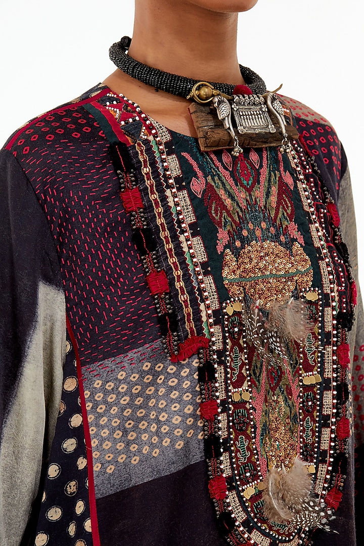 Black Mushroom Twill & Cotton Silk Bead Embroidered Kurta Set by ASEEM KAPOOR at Pernia's Pop Up Shop