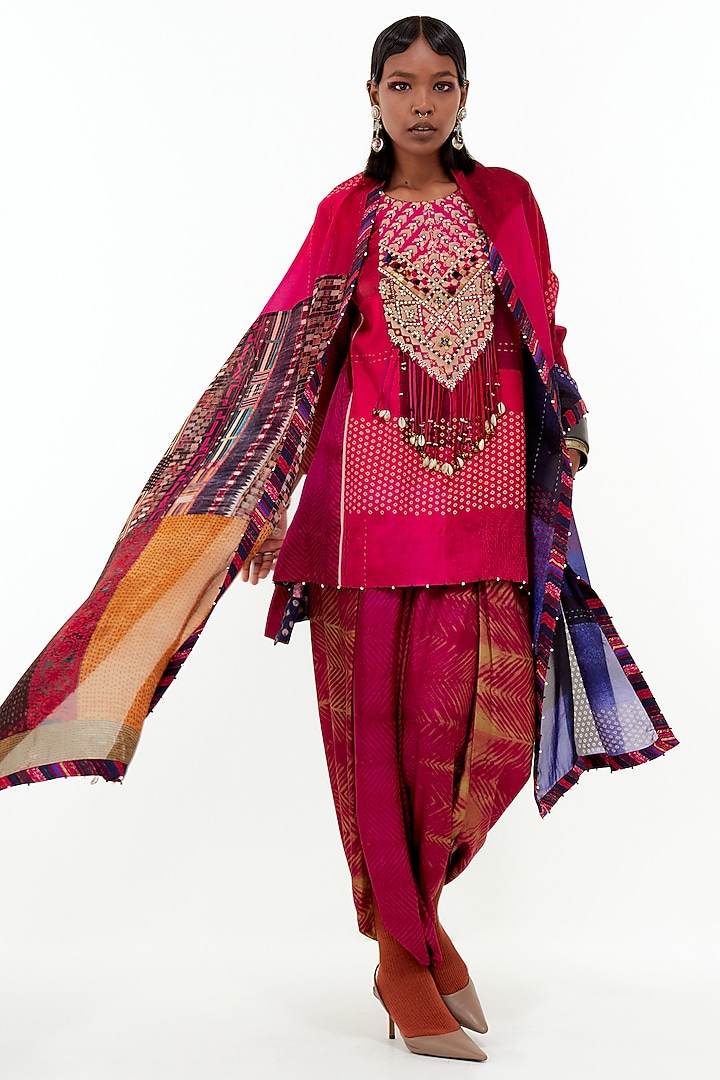 Pink Mushroom Twill & Cotton Silk Aari Embroidered Kurta Set by ASEEM KAPOOR at Pernia's Pop Up Shop