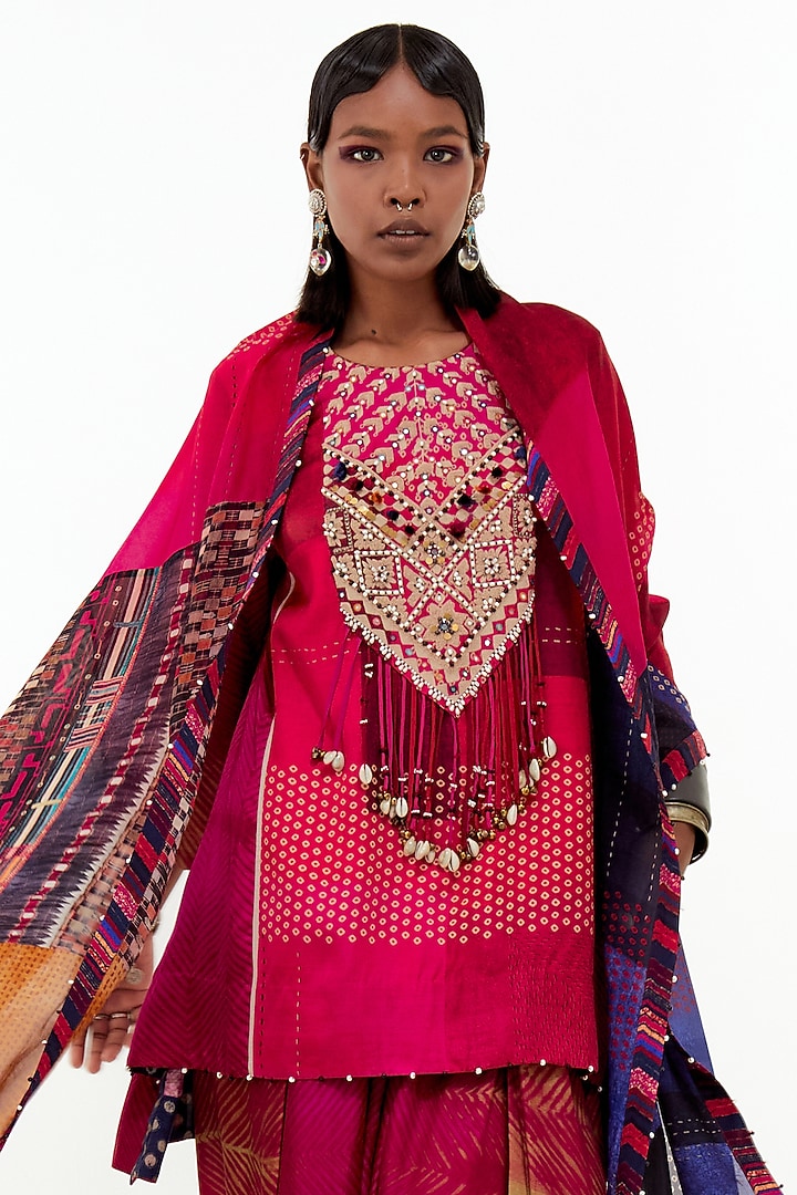 Pink Mushroom Twill & Cotton Silk Aari Embroidered Kurta Set by ASEEM KAPOOR at Pernia's Pop Up Shop