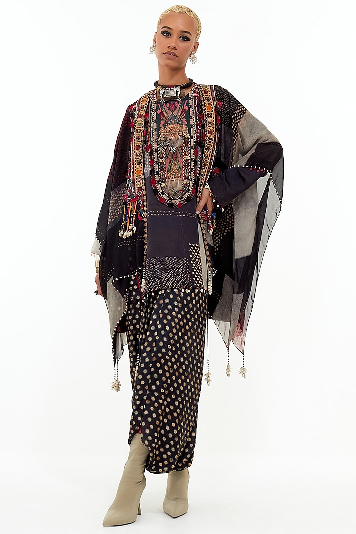 Multi-Colored Cotton Silk & Italian Crepe Dori Embroidered Jacket Set by ASEEM KAPOOR