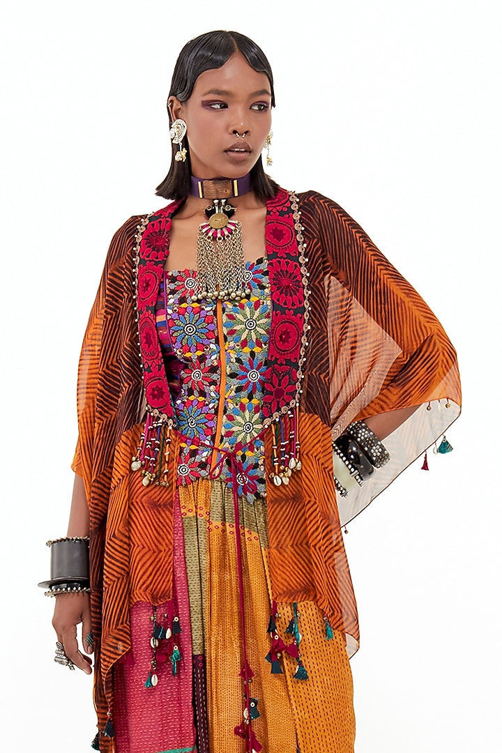 Multi-Colored Cotton Silk & Italian Crepe Aari Embroidered Jacket Set by ASEEM KAPOOR at Pernia's Pop Up Shop