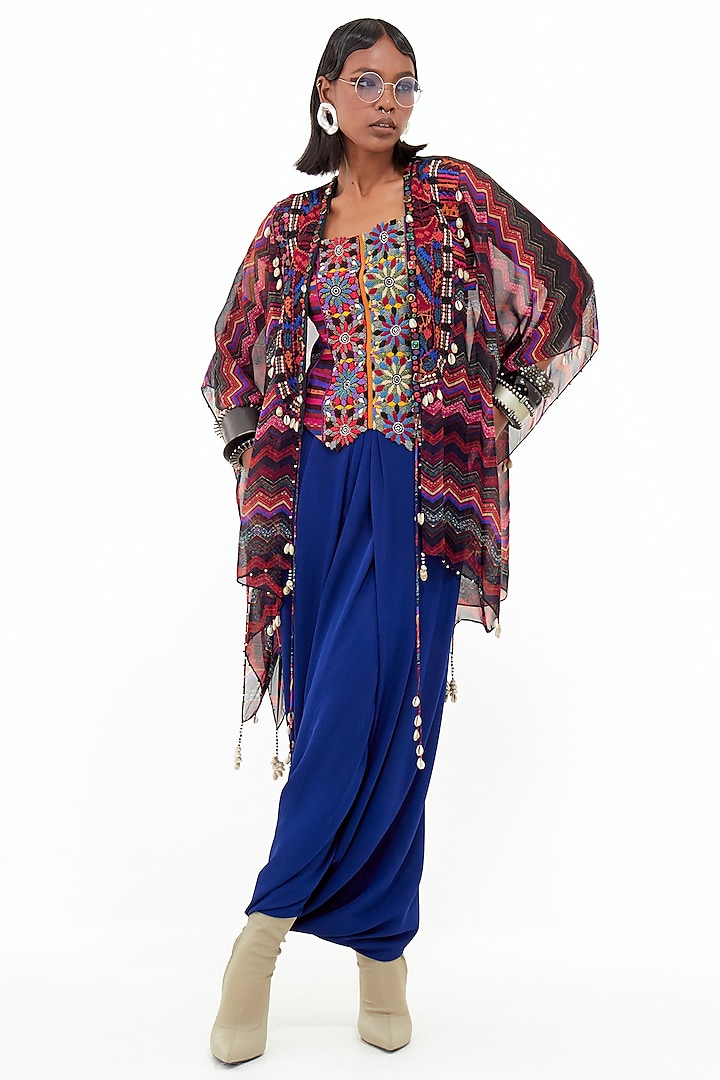 Sapphire Blue Cotton Silk & Italian Crepe Aari Embroidered Jacket Set by ASEEM KAPOOR at Pernia's Pop Up Shop