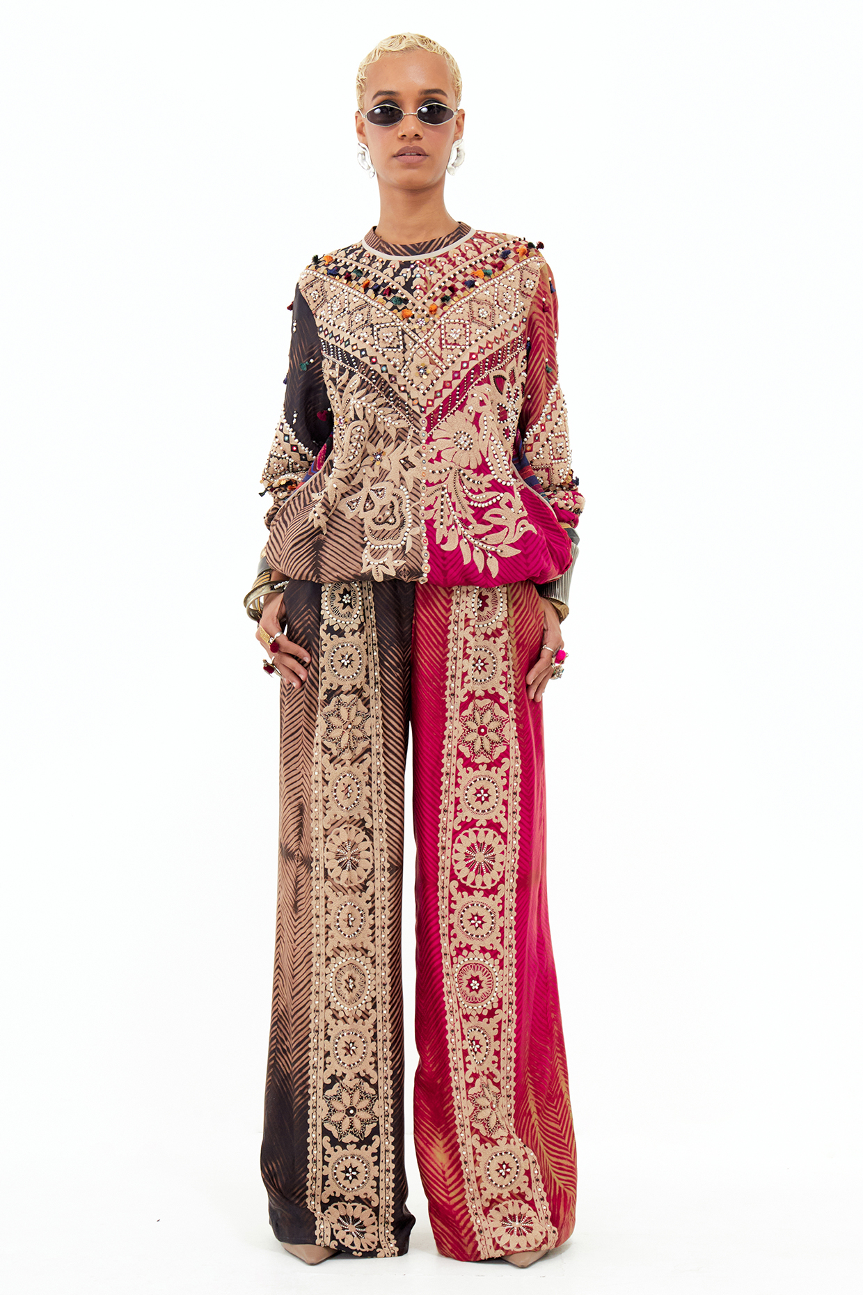 Multi-Colored Mushroom Twill Aari Embroidered Co-Ord Set by ASEEM KAPOOR at Pernia's Pop Up Shop