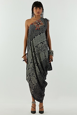 Grey Printed One-Shoulder Dress by Aseem kapoor