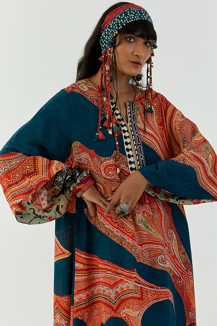 Deep Teal Ambi Printed Kurta Set by ASEEM KAPOOR at Pernia's Pop Up Shop