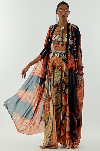 Multi-Colored Crepe Printed Skirt Set by ASEEM KAPOOR