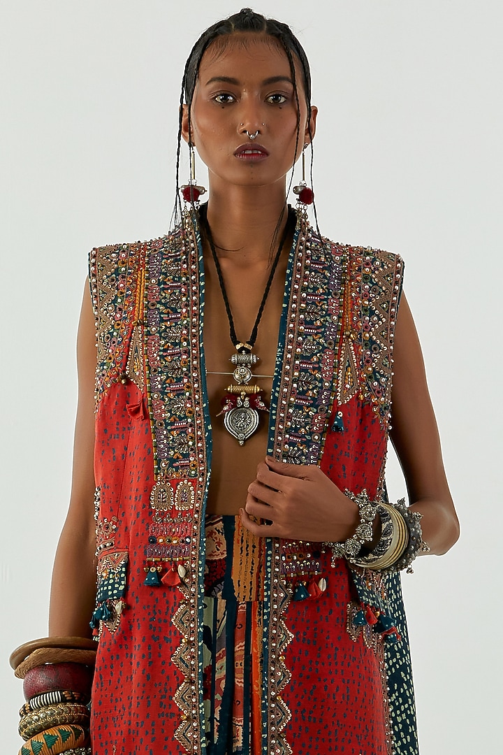 Sindoor Embroidered & Printed Jacket by ASEEM KAPOOR at Pernia's Pop Up Shop