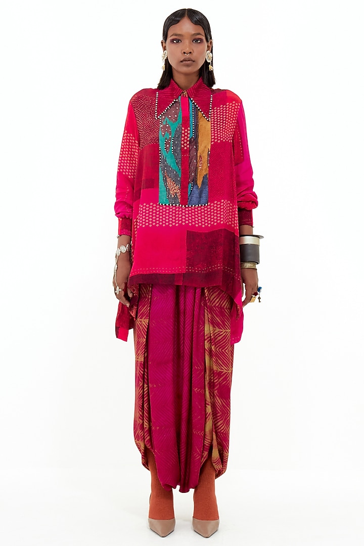 Pink Italian Crepe & Cotton Silk Printed Co-Ord Set by ASEEM KAPOOR at Pernia's Pop Up Shop