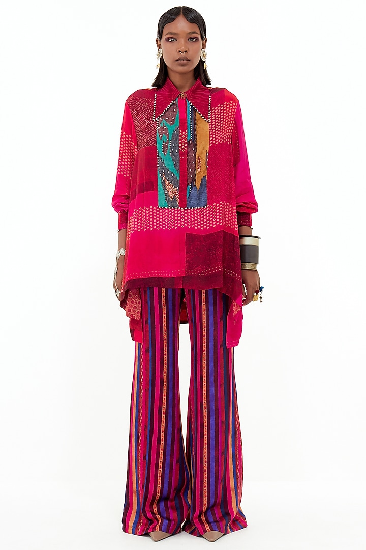 Pink Italian Crepe & Slub Satin Printed Co-Ord Set by ASEEM KAPOOR at Pernia's Pop Up Shop