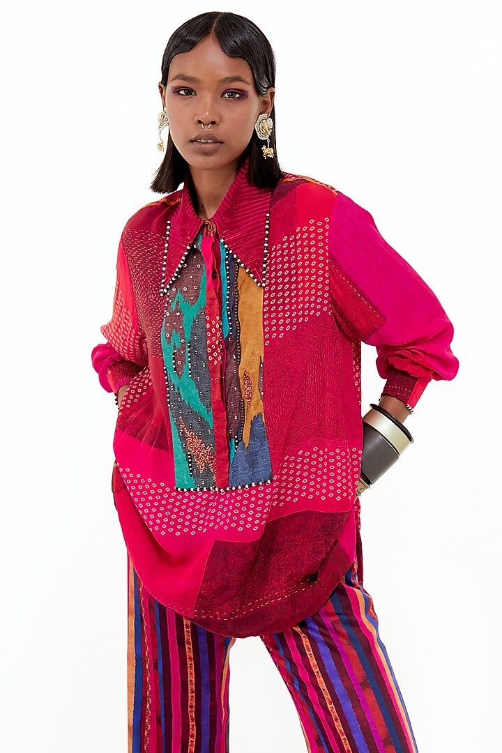 Pink Italian Crepe & Slub Satin Printed Co-Ord Set by ASEEM KAPOOR at Pernia's Pop Up Shop