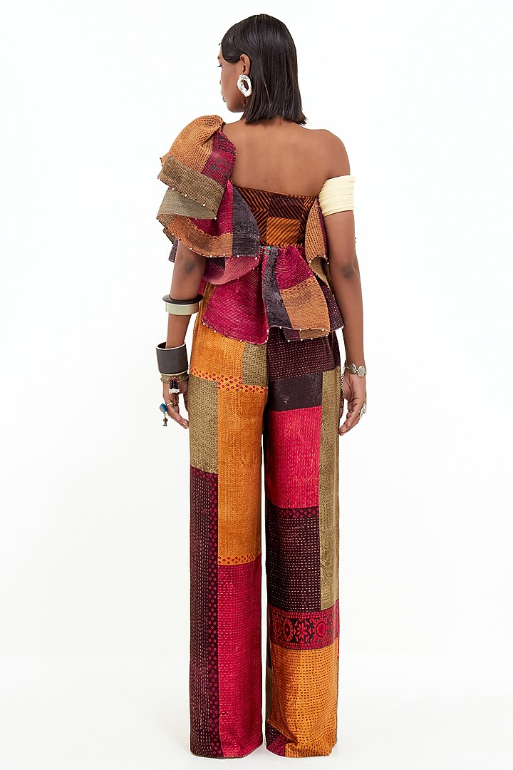 Multi-Colored Crinkle Crepe & Slub Satin Co-Ord Set by ASEEM KAPOOR at Pernia's Pop Up Shop