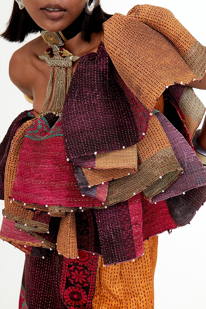 Multi-Colored Crinkle Crepe & Slub Satin Co-Ord Set by ASEEM KAPOOR at Pernia's Pop Up Shop