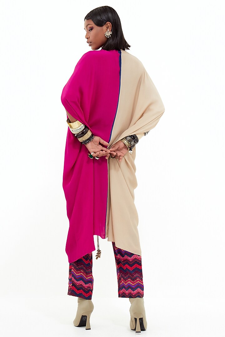 Pink Italian Crepe & Slub Satin Color Blocked Tunic Set by ASEEM KAPOOR at Pernia's Pop Up Shop