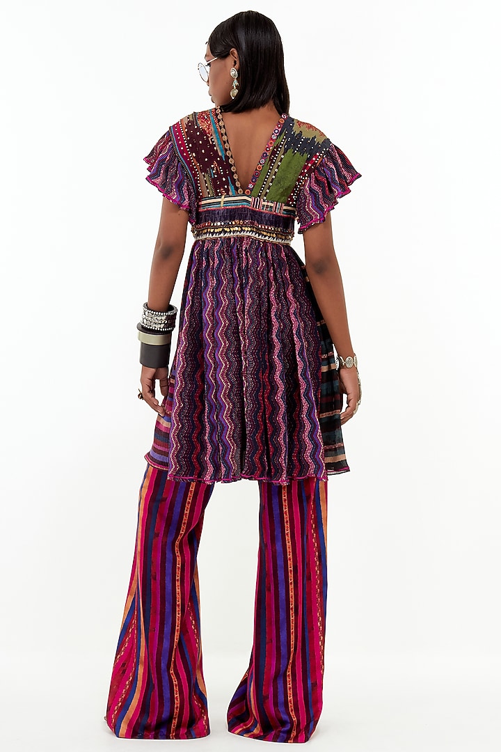 Multi-Colored Crinkle Crepe Bead Embroidered Tunic Set by ASEEM KAPOOR at Pernia's Pop Up Shop
