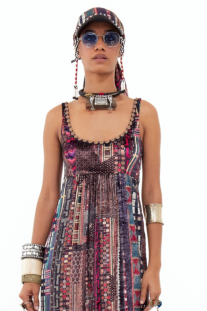 Multi-Colored Velvet Printed Vacation Dress by ASEEM KAPOOR at Pernia's Pop Up Shop