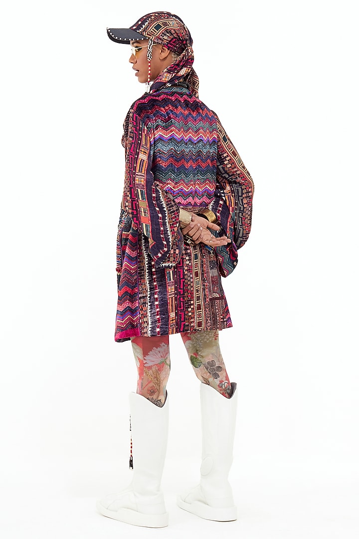 Multi-Colored Velvet & Italian Crepe Embroidered Tunic by ASEEM KAPOOR at Pernia's Pop Up Shop