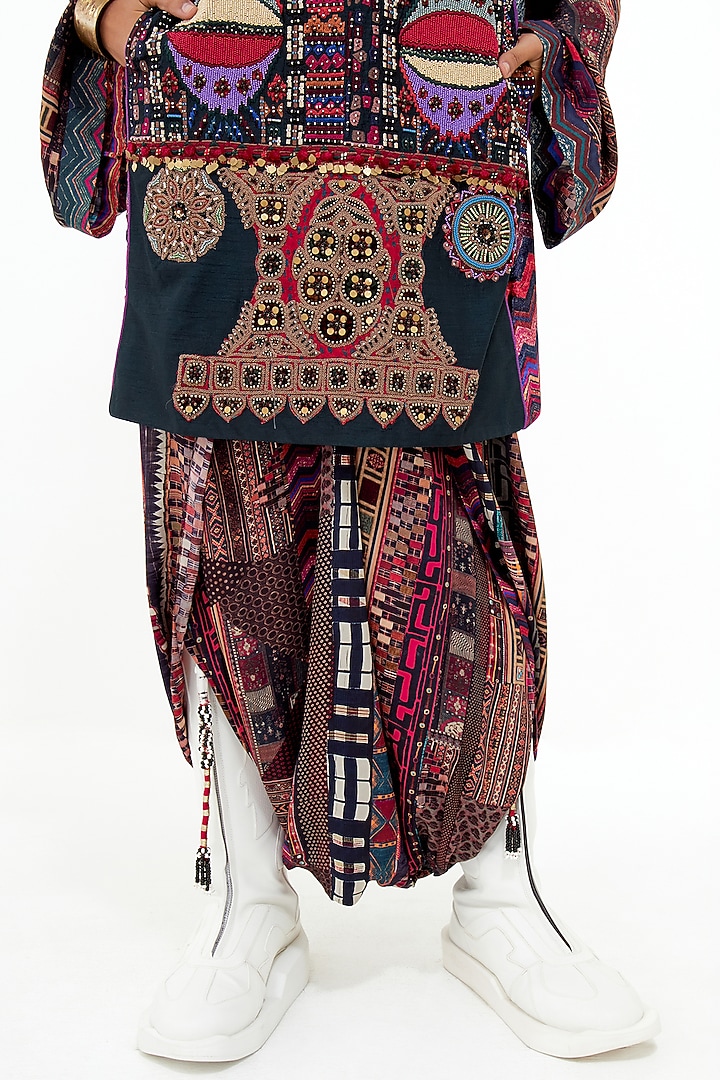 Multi-Colored Velvet & Italian Crepe Embroidered Tunic Set by ASEEM KAPOOR at Pernia's Pop Up Shop
