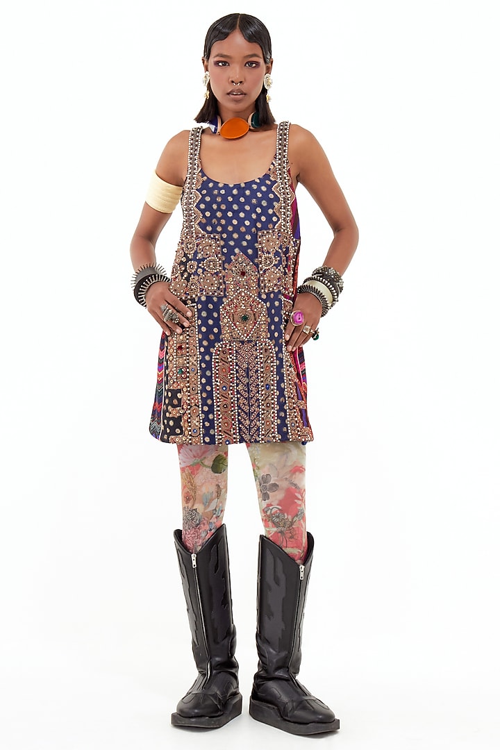 Multi-Colored Mushroom Twill Mirror Embroidered Mini Party Wear Dress by ASEEM KAPOOR at Pernia's Pop Up Shop