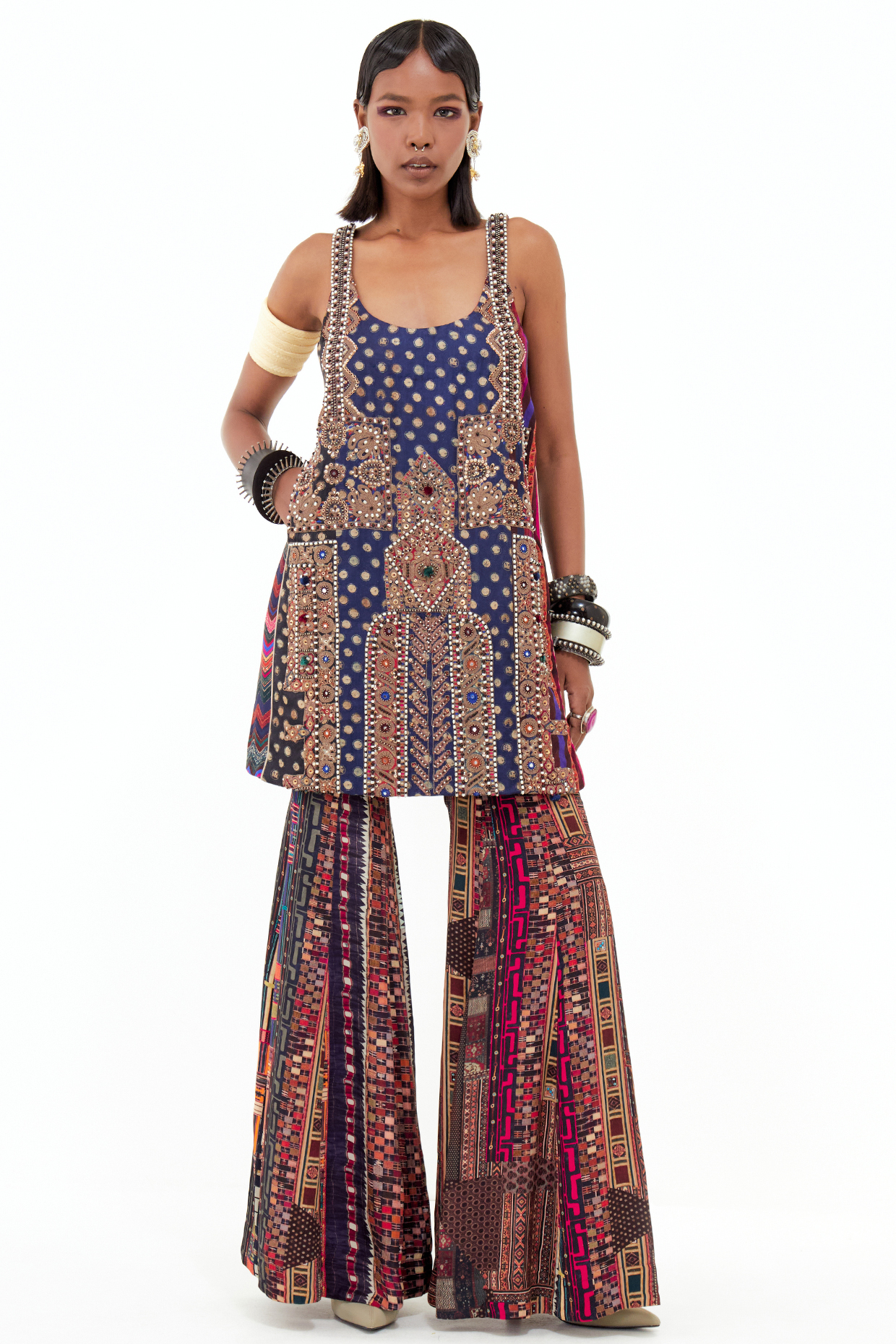 Multi-Colored Mushroom Twill & Italian Crepe Wedding Sharara Set by ASEEM KAPOOR at Pernia's Pop Up Shop