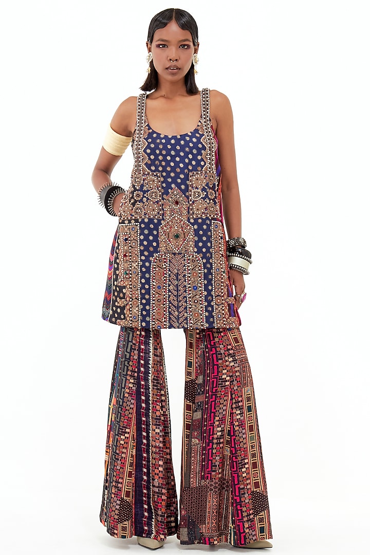 Multi-Colored Mushroom Twill & Italian Crepe Wedding Sharara Set by ASEEM KAPOOR at Pernia's Pop Up Shop
