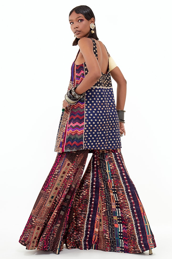 Multi-Colored Mushroom Twill & Italian Crepe Wedding Sharara Set by ASEEM KAPOOR at Pernia's Pop Up Shop