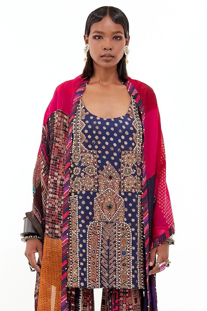 Multi-Colored Mushroom Twill & Italian Crepe Wedding Sharara Set by ASEEM KAPOOR at Pernia's Pop Up Shop