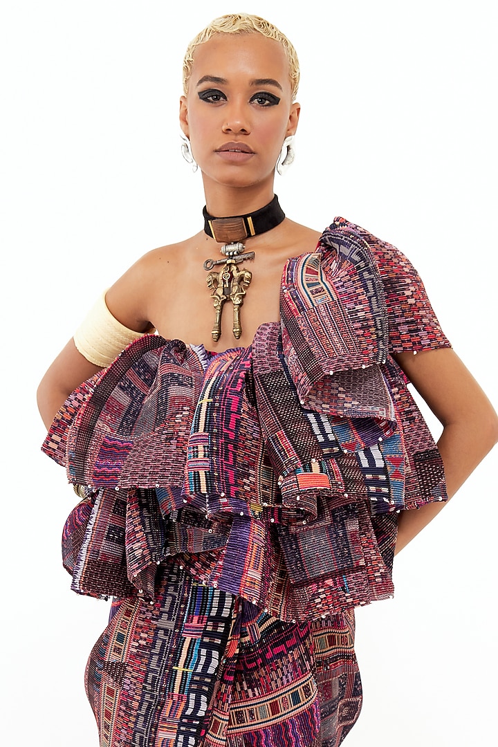 Multi-Colored Crinkle Crepe Printed Cocktail Dress by ASEEM KAPOOR at Pernia's Pop Up Shop