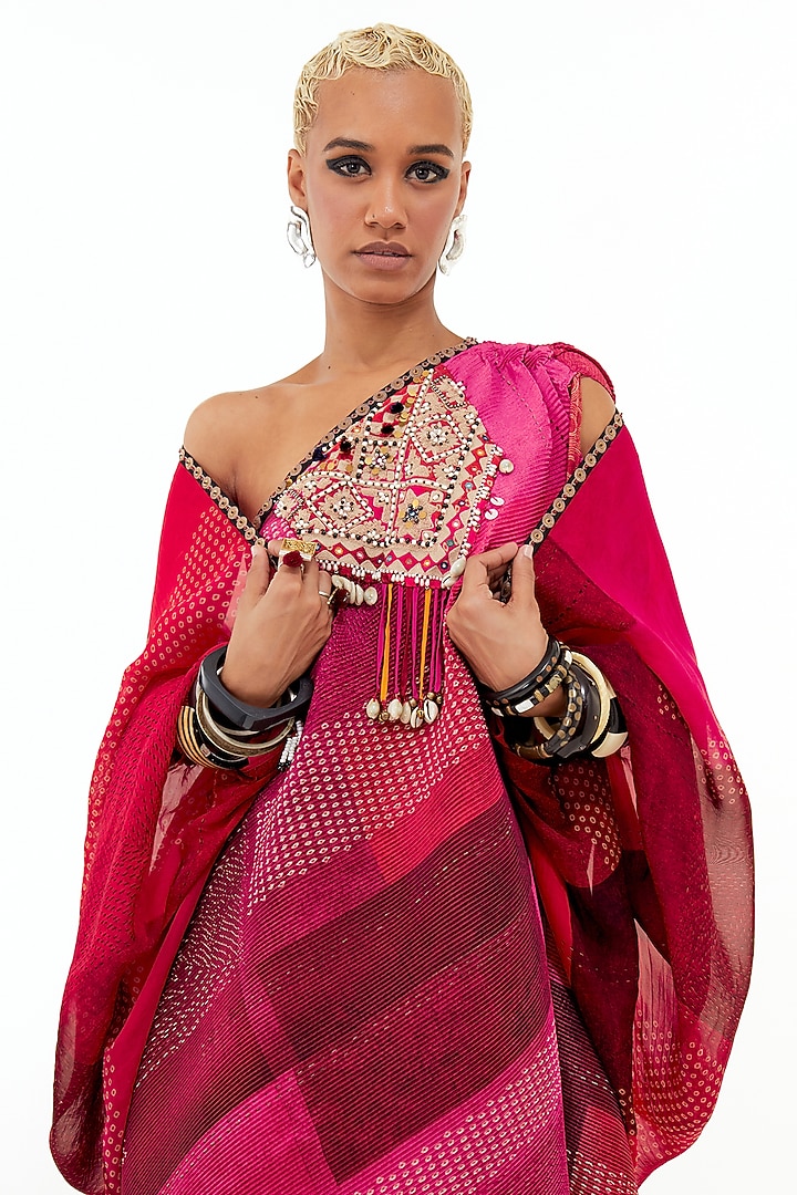 Pink Crinkle Crepe & Sheer Silk Aari Embroidered Jacket Cocktail Dress by ASEEM KAPOOR at Pernia's Pop Up Shop