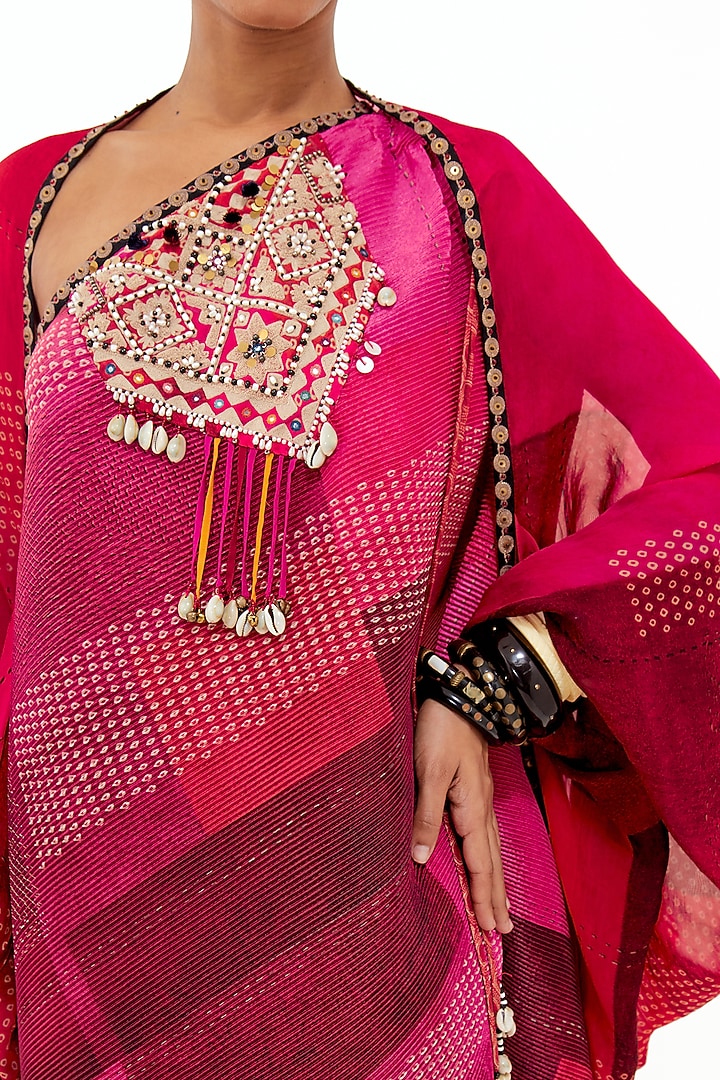 Pink Crinkle Crepe & Sheer Silk Aari Embroidered Jacket Cocktail Dress by ASEEM KAPOOR at Pernia's Pop Up Shop