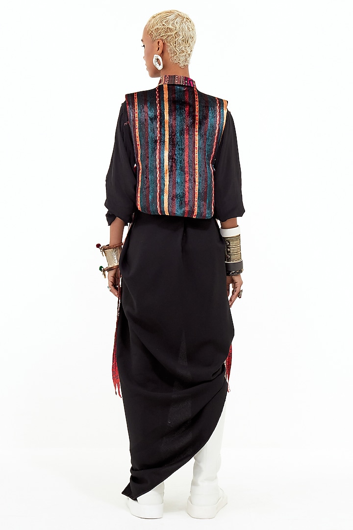 Black Slub Satin & Italian Crepe Skirt Set by ASEEM KAPOOR at Pernia's Pop Up Shop