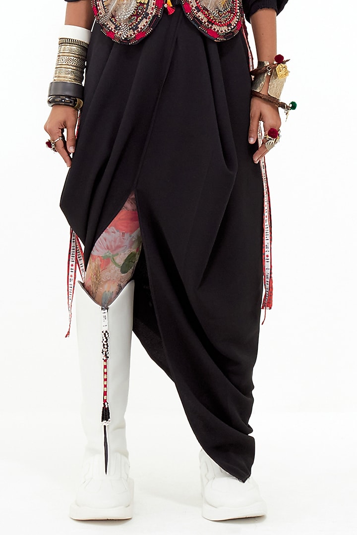 Black Slub Satin & Italian Crepe Skirt Set by ASEEM KAPOOR at Pernia's Pop Up Shop