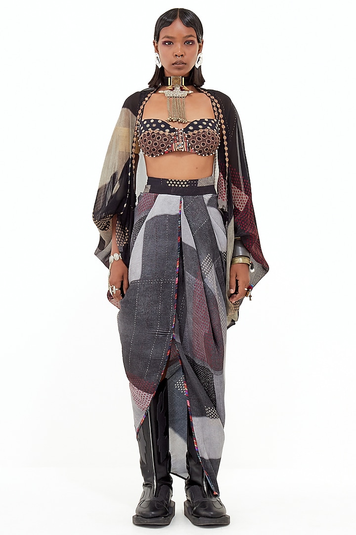 Multi-Colored Cotton Silk & Crinkle Crepe Skirt Set by ASEEM KAPOOR
