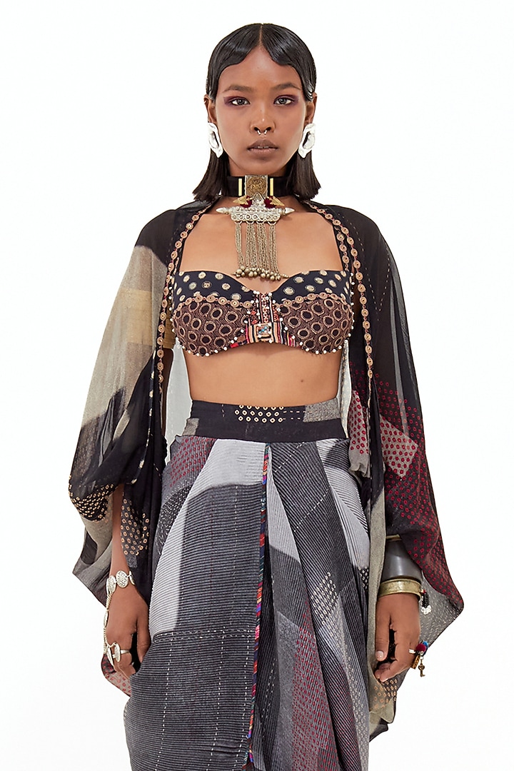 Multi-Colored Cotton Silk & Crinkle Crepe Skirt Set by ASEEM KAPOOR at Pernia's Pop Up Shop