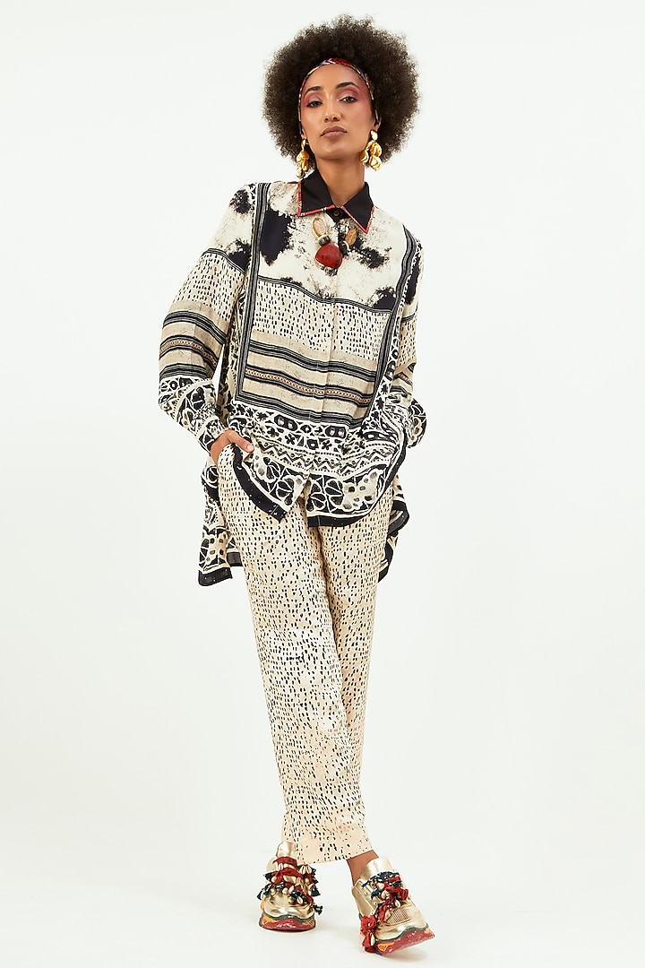 White & Black Natural Crepe Printed Co-Ord Set by ASEEM KAPOOR at Pernia's Pop Up Shop