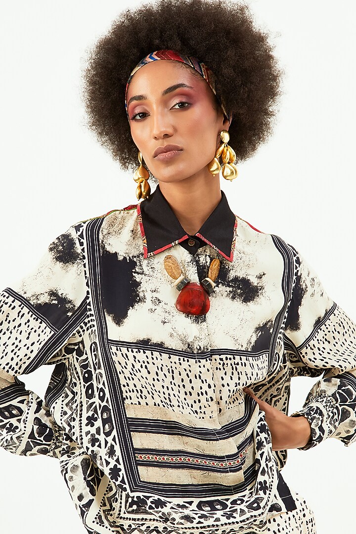 White & Black Natural Crepe Printed Co-Ord Set by ASEEM KAPOOR at Pernia's Pop Up Shop